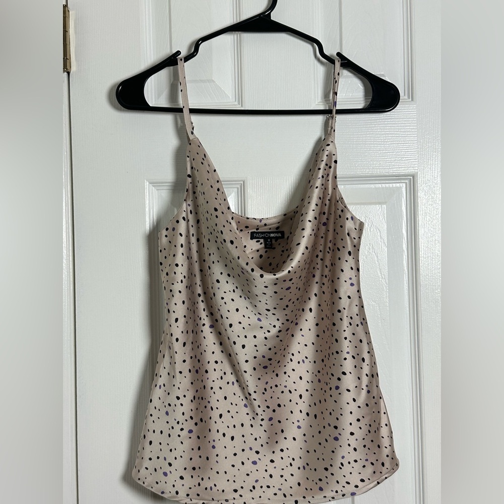 Fashion Nova Spotted Cowl Neck Camisole - Cream and Black